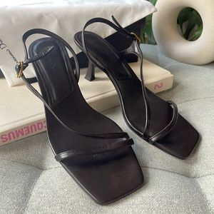 High-heel leather sandals with side strap